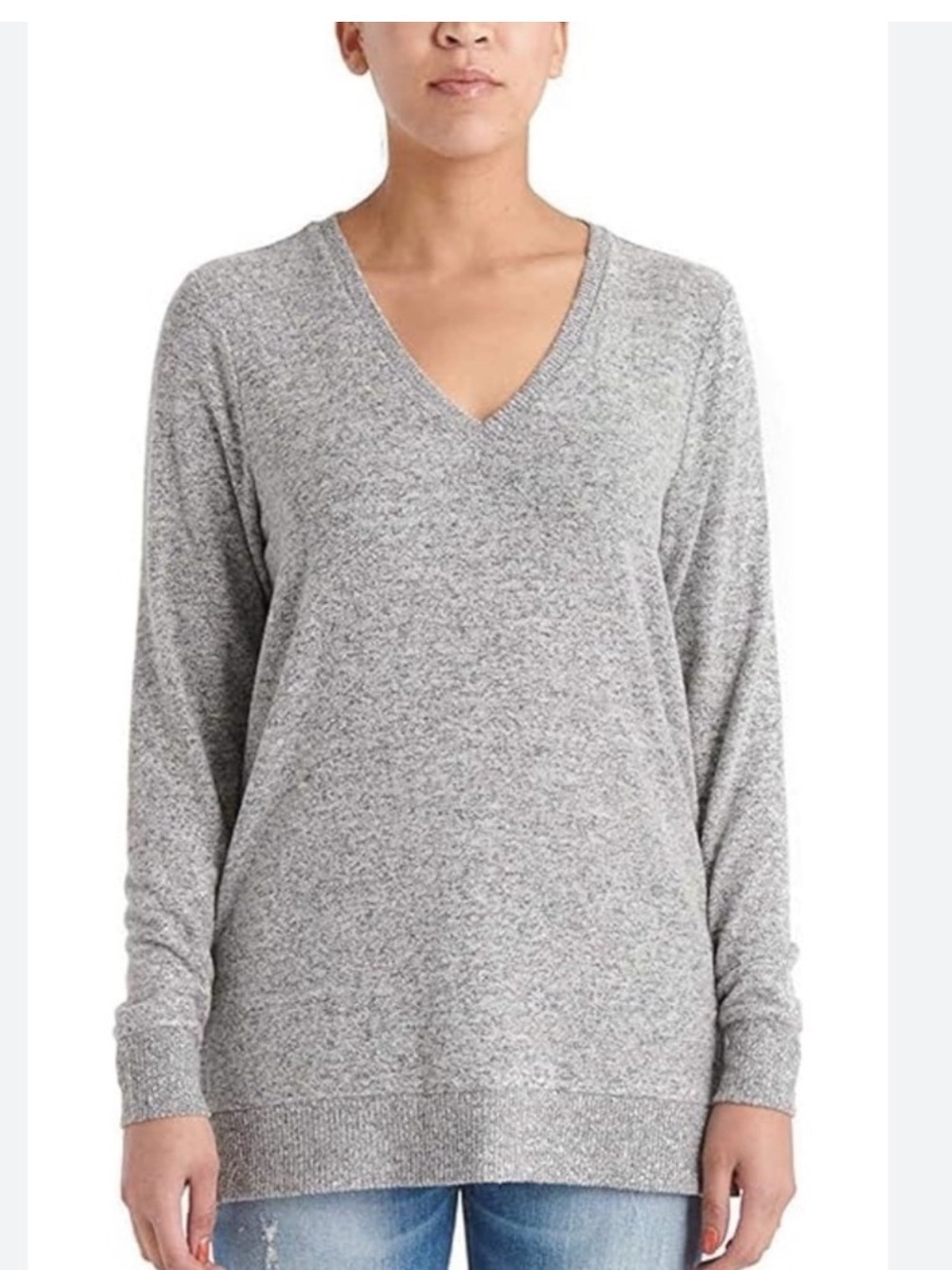 Lucky Brand V Neck Tunic Sweater Gray Size XL